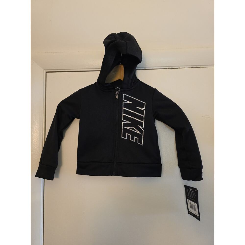 Nike Toddler Girls 2T lightweight Black Dri-Fit Full Zip Hoodie Spell Out Therma